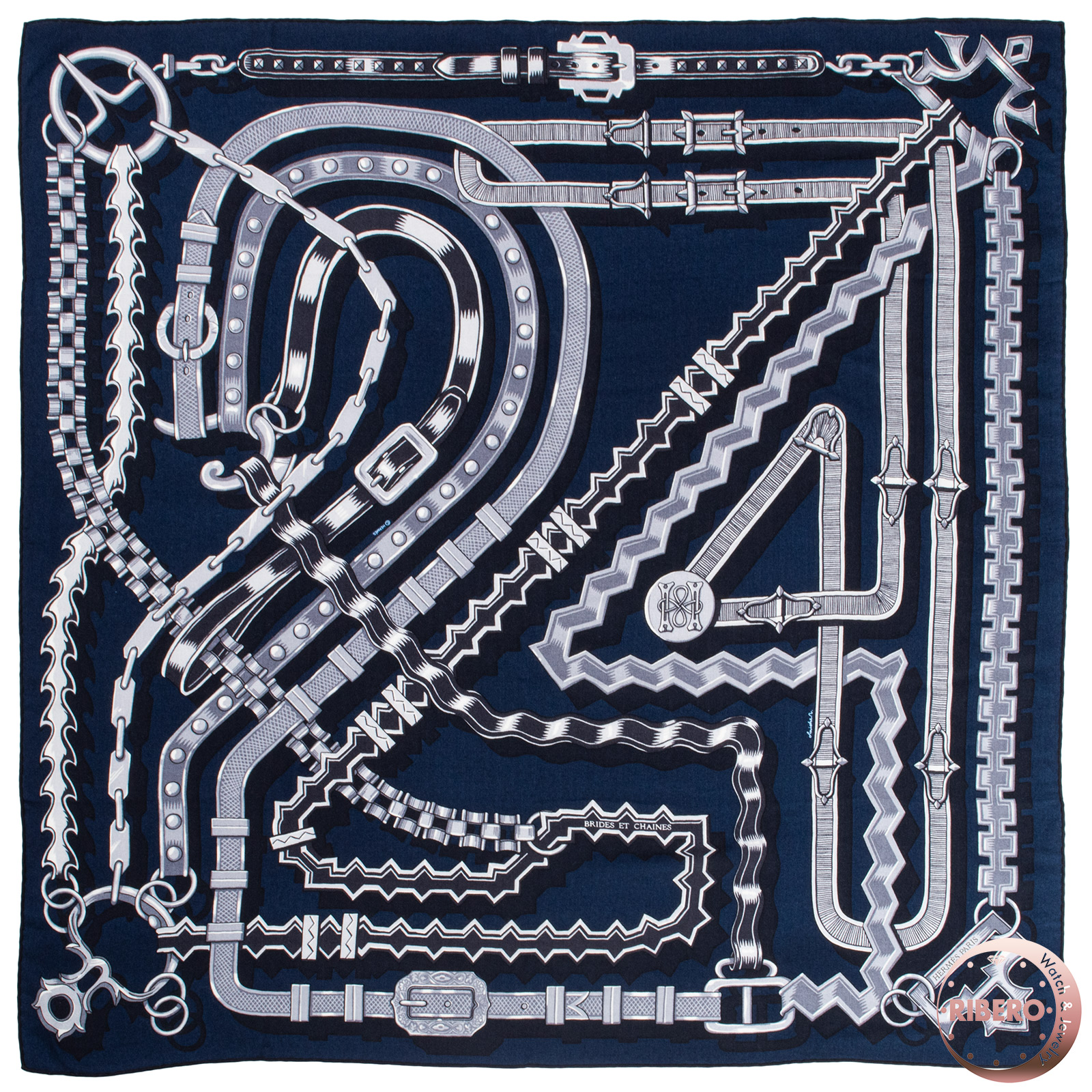 エルメス カレ100 Brides et Chaines ブリッド エ シェーヌ 1042641H 10 スカーフ スカーフ