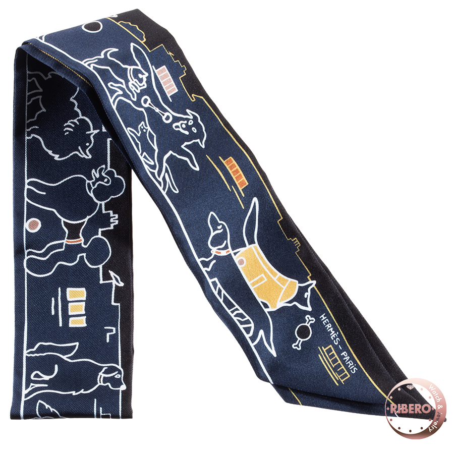 エルメス Les Chiens Parisiens パリジャンの犬 064116S 01 ツイリー スカーフ 