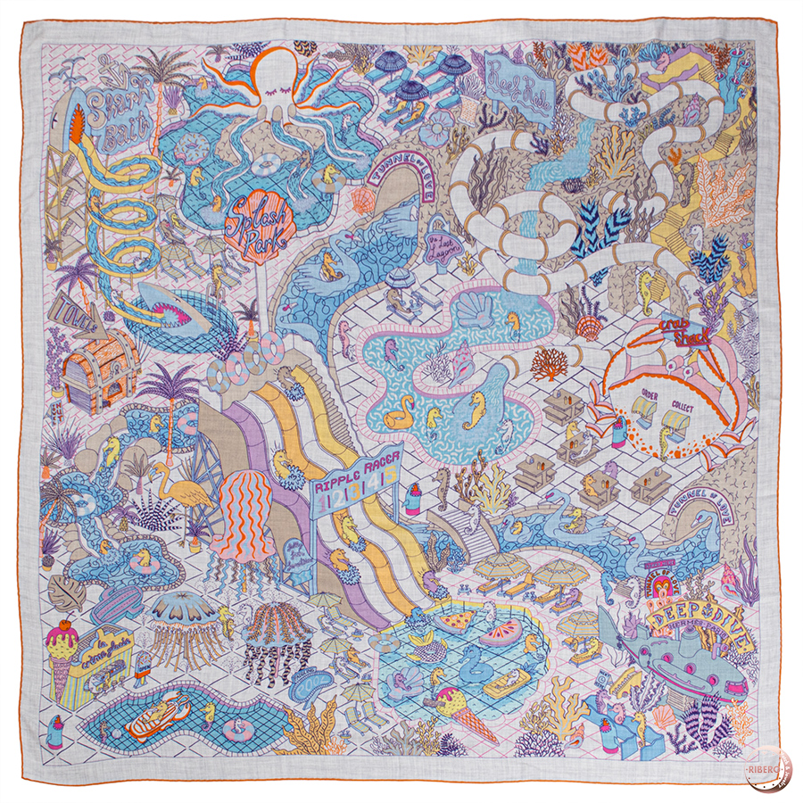 エルメス カレジェアン Splash Park スプラッシュパーク 243806S 08 スカーフ カレ140　ショール　ストール 