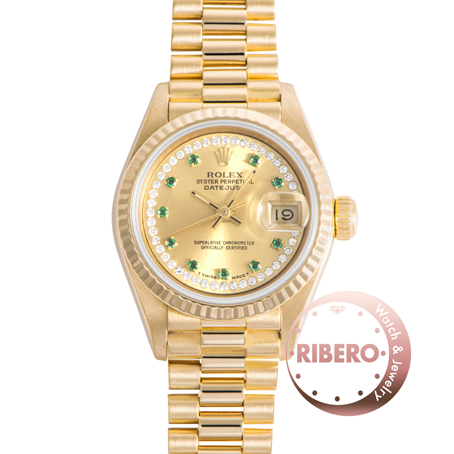 ロレックス デイトジャスト 69178LE L番 10Pエメラルド サークルダイヤ