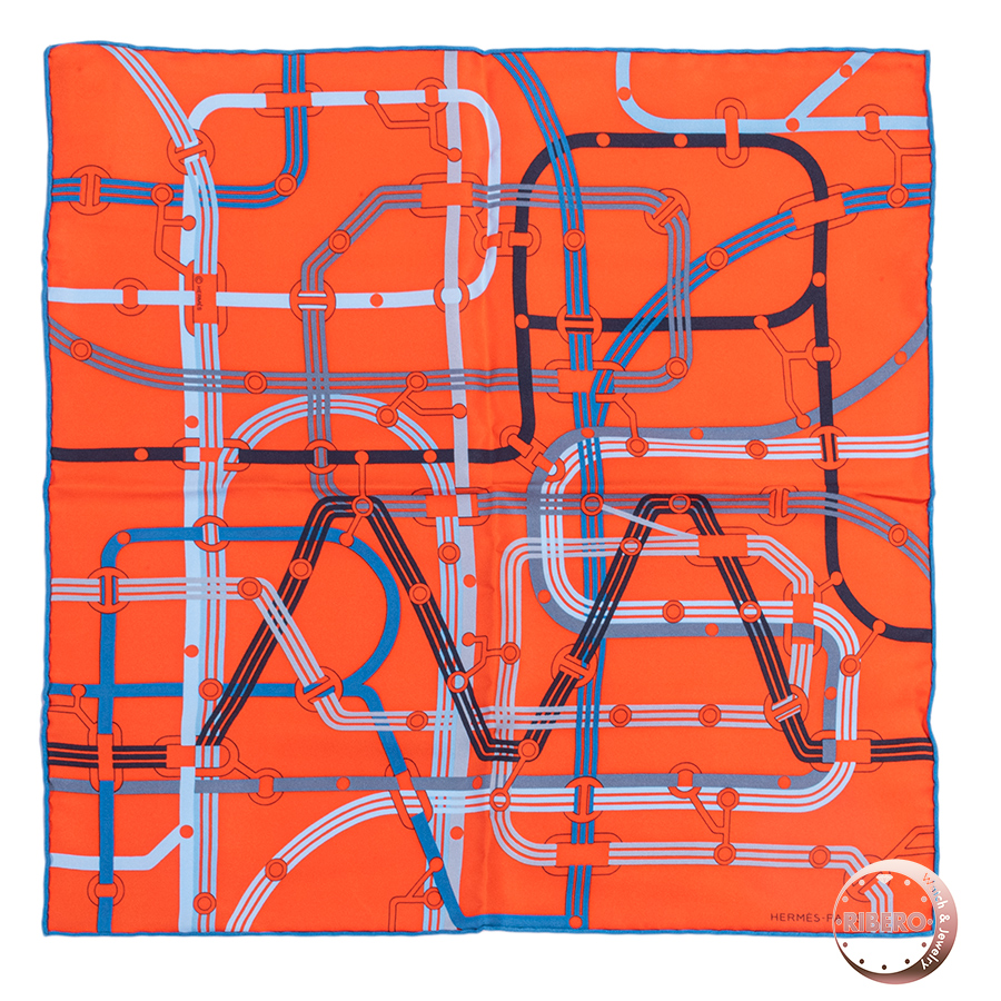 エルメス Correspondance Hermes-Paris pocket square 45 803609T 05 スカーフ