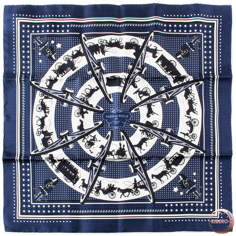 エルメス カレ55 Paris Qui Roule Bamdana 車輪でめぐるパリ バンダナ 044111S 01 スカーフ バンダナ