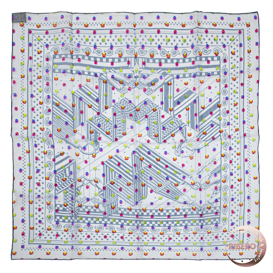 エルメス カレ60 Sangles en Zig Zag Bandana Pois Rainbow ジグザグのサングル バンダナ レインボードット 033867S 01 スカーフ 2023SS