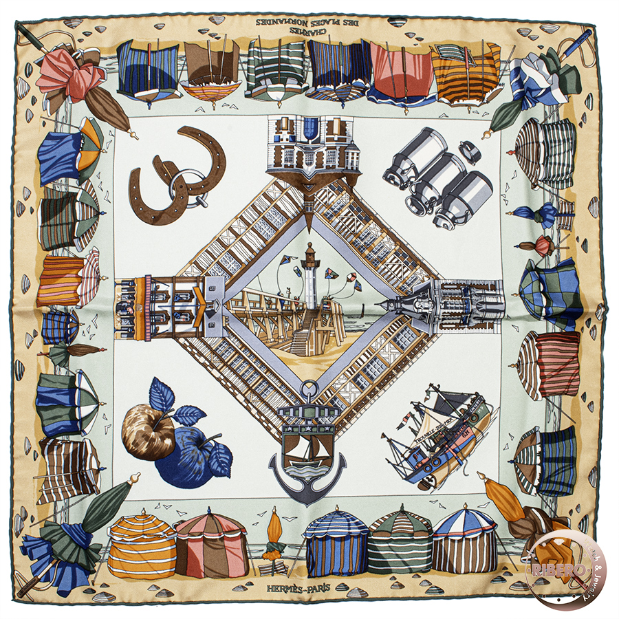 エルメス ガヴロッシュ CHARMES DES PLAGES NORMANDES ノルマンディー海岸の魅力 スカーフ カレ45 