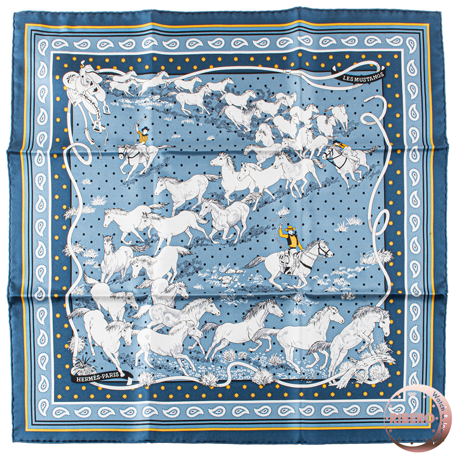 エルメス Les Mustangs Bandana 野生馬 バンダナ 043941S 08 スカーフ カレ55