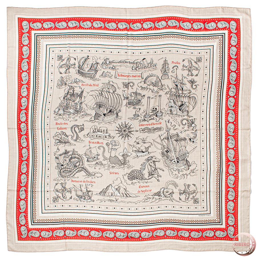 エルメス カレジェアン Tatouages Marins Bandana 船乗りのタトゥ-・バンダナ 243374S 06 スカーフ カレ140 2024SS