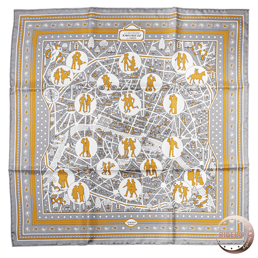 エルメス カレ55 Les Nouveaux Amoureux de Paris 新パリの恋人たち 043695S 06 スカーフ 2022SS バンダナ