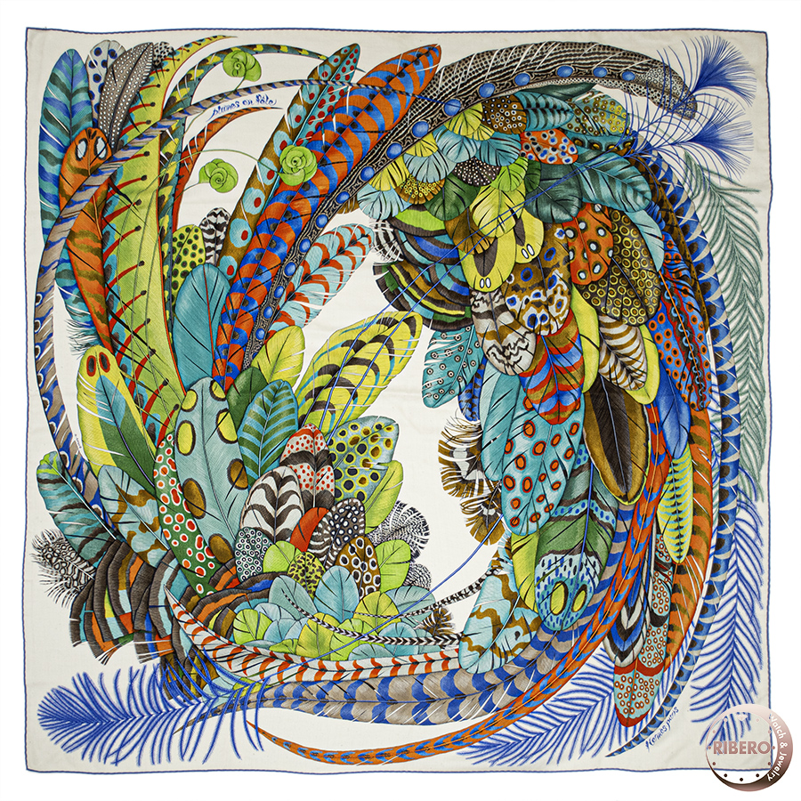 エルメス カレジェアン Plumes en Fete プリュム アン フェット 243433S 11 スカーフ カレ140 ショール カシシル ストール