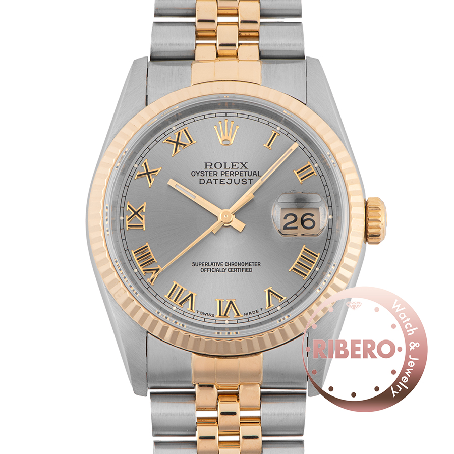 ロレックス デイトジャスト 16233 W番 グレーローマン