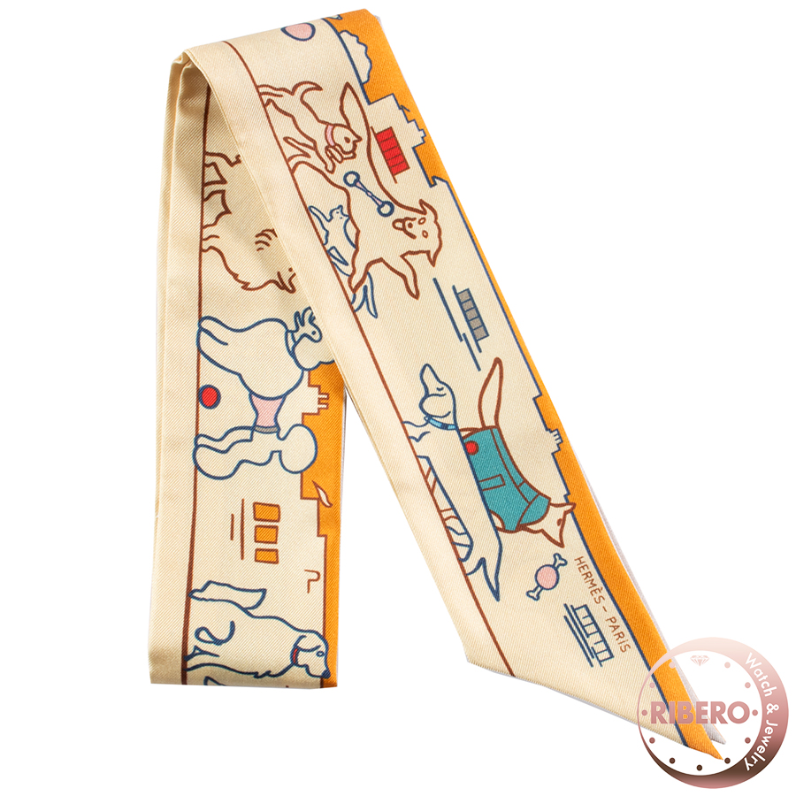 エルメス Les Chiens Parisiens パリジャンの犬 064116S 09 ツイリー スカーフ 