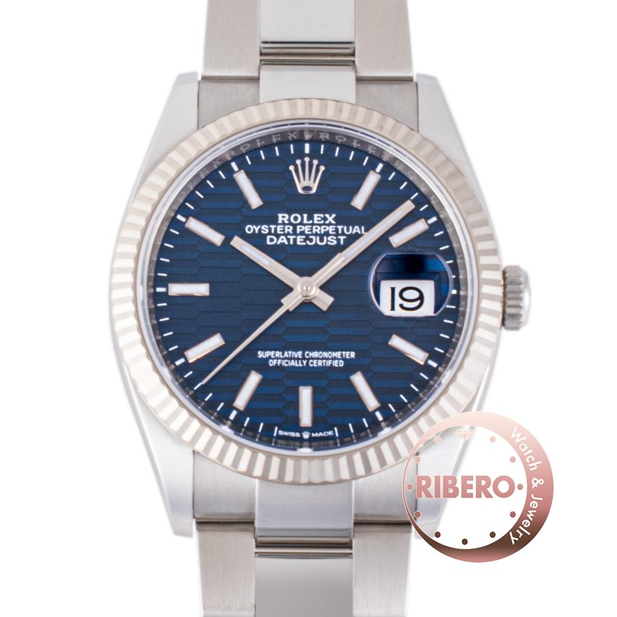 ロレックス デイトジャスト36 126234 ブライトブルー フルーテットモチーフ