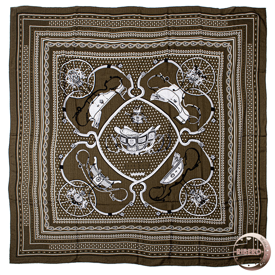 エルメス カレジェアン　Springs Bandana スプリングス バンダナ 243783S 09 スカーフ ショール ストール カレ140 カシシル