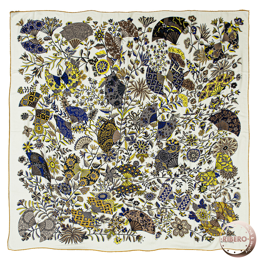 エルメス カレジェアン Fleurs et papillons de Tissus 花咲く織物 242786S スカーフ カレ140 ショール カシシル ストール 