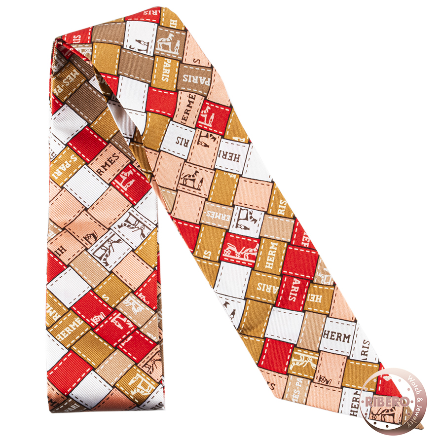 エルメス Bolduc au Carre ボルデュック・チェック ツイリー スカーフ